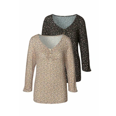 Abbildung von Vivance 3/4 Arm Shirt »mit kurzer Zierknopfleiste«, aus weichem Viskose Stretch