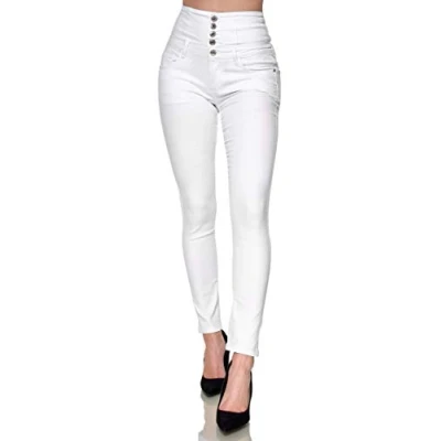 Abbildung von Elara Damen Jeans Stretch Skinny High Waist Chunkyrayan EL60 9 Weiss 40 (L)