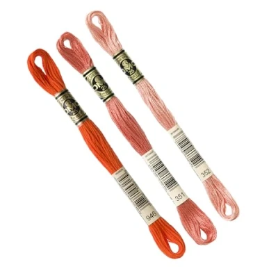 Abbildung von DMC 3 Stränge Sortiment Orange Kragen 946 351 352, Moulined Stickgarn 117 MC, 100 % Baumwolle passt sich an alle Techniken und Materialien an, ideal für Kreuzstich