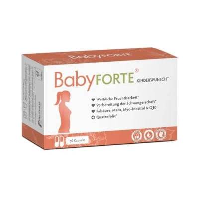 Abbildung von BabyFORTE Kinderwunsch Tabletten vegan Folsäure 800 μg, Quatrefolic, Maca, Inositol, Jod 60 Kapseln Schwangerschaftsvitamine