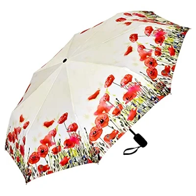 Abbildung von VON LILIENFELD Regenschirm Taschenschirm Mohnblumen Windfest Auf Zu Automatik Leicht Stabil Kompakt Blüten
