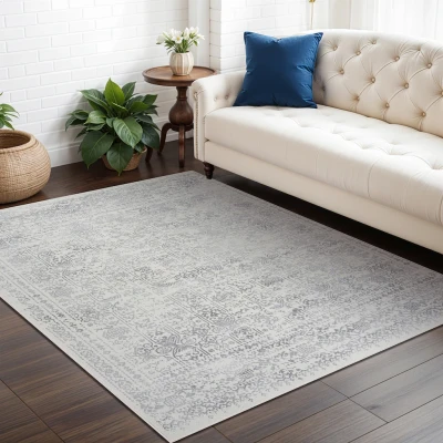 Abbildung von Surya Roma Vintage Teppich Wohnzimmer, Esszimmer, Flur, Rugs Living Room Boho Orientalisch Style, Kurzflor Carpet Bunter Weiß, Grau 120x170cm