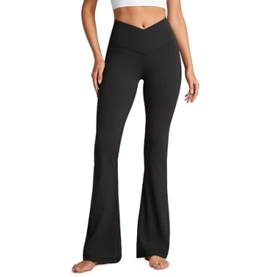 Abbildung von CRZ Yoga Damen Butterluxe Bootcut Schlaghose Leggings Crossover High Waist Blickdicht Sporthose Fitnesshose 84cm Schwarz 38