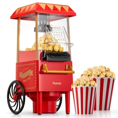 Abbildung von Popcornmaschine, Reemix Popcorn Maker Für Zuhause, 2 Minuten schnelles,Fat Free,Oil Free, leistungsstarke 1200 Watt, Fußballabend und Weihnachtsfeiern