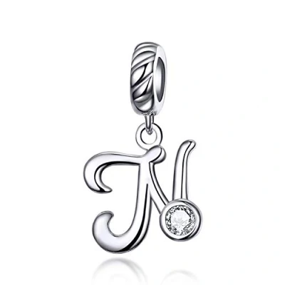 Abbildung von LaMenars Damen Charm Anhänger Alphabet Buchstabe 925 Sterling Silber passend für, Chamilia und europäische Armbänder &amp; Halsketten (Buchstabe N)