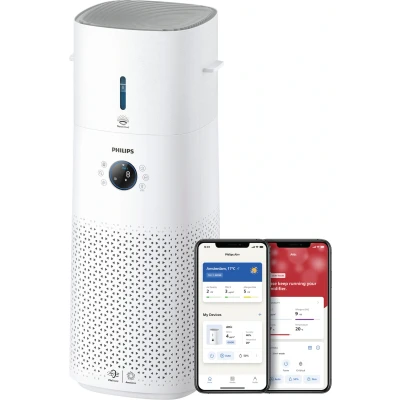 Abbildung von Philips 3000 Series 2 in 1 Kombigerät für Luftreinigung und befeuchtung, 131 m2, NanoProtect HEPA Aktivkohlefilter entfernt 99,97% aller unsichtbaren Partikel, Weiß (AC3737/10)