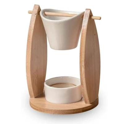 Abbildung von Zen&#039;Arôme Duftlampe Arina Duftwachs Brenner Diffuser für Ätherische Öle und Raumdüfte Kerzenhalter Aromatherapie Dekorativer Teelichthalter aus Holz Keramik Höhe: 12,5 cm