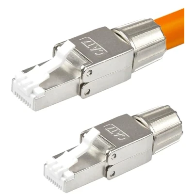 Abbildung von VESVITO 2x CAT 7 RJ45 Stecker 10 GBit/s Netzwerkstecker werkzeuglos PoE für CAT8 CAT7A CAT7 CAT6A Netzwerkkabel, Verlegekabel, Installationskabel, AWG 22 24, LAN Kabel Crimpstecker