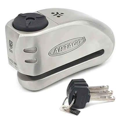 Abbildung von Artago 32 High End Bremsscheibenschloss Motorrad Ohne oder Mit Alarm 120 dB + Don&#039;t Touch Warnung, Exklusives SAA Dreifachverschluss System, 5 mm Bohrschutz, SRA Geprüfte BUNKER SELECTION, inox