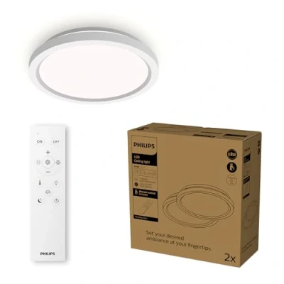 Abbildung von Philips LED Deckenleuchte mit Fernbedienung, rund, 30 cm, dimmbar, Tunable White, Wohnzimmer, Schlafzimmer, kein Flimmern oder Blenden, modernes Design, weiß, 1er Pack