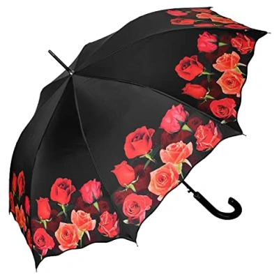 Abbildung von VON LILIENFELD Regenschirm, Rosenstrauß, automatische Öffnung, windfest, Blume, groß, robust, mehrfarbig, 88/90, Stockschirm