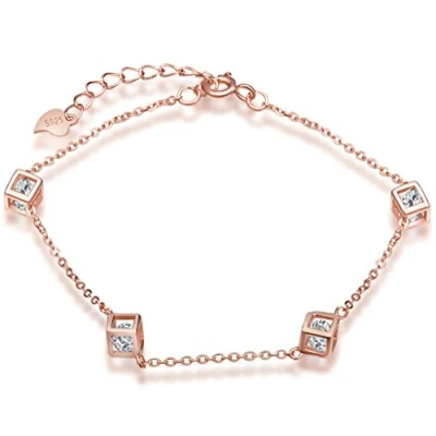 Abbildung von Unendlich U Fashion Zauberwürfel 4 Quadrate Damen Charm Armband 925 Sterling Silber Zirkonia Armkette Verstellbar Armkettchen, Rosegold