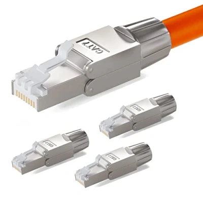 Abbildung von HB DIGITAL 4x CAT 7 RJ45 Netzwerkstecker für Ethernet LAN Verlegekabel auf Schneidklemme LSA werkzeuglos feldkonfektionierbar vergoldete Kontakte Vollgeschirmt STP 10 Gbit/s 6a DSL