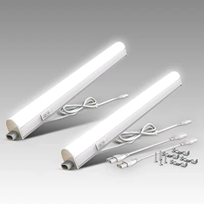 Abbildung von B.K.Licht 2er Set LED Leiste mit Ein Ausschalter, neutralweiße Lichtfarbe, erweiterbar, Unterbauleuchte Küche, Lichtleiste Schrankbeleuchtung, Küchenlampe, 31,3x2,2x3 cm, Weiß