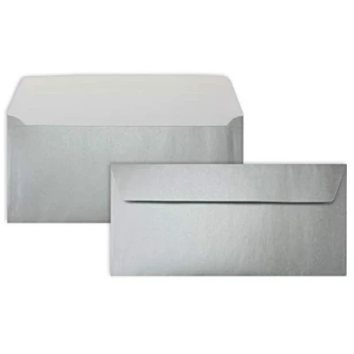 Abbildung von 100 Silber Metallic Brief Umschläge DIN Lang 11 x 22 cm Haftklebung glänzende Kuverts für große Einladungen und Karten, Hochzeit &amp; Weihnachten