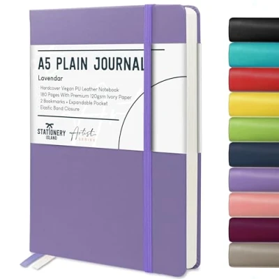 Abbildung von STATIONERY ISLAND Notizbuch a5 Blanko, Journal Hardcover mit 120 g/m² Dickem Papier, 180 Seiten Tagebuch, Notebook für Mädchen, Reisetagebuch, Planen, Lernen, Violett
