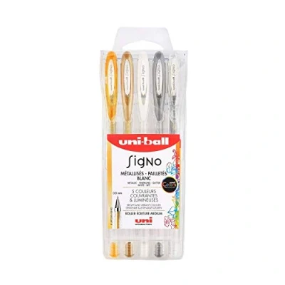 Abbildung von Uni Ball Mitsubishi Pencil 5 Gelschreiber Signo Farben Glitzer Spitze 1 mm breite Schrift kreative Inlineskates für Karten und Hobbys