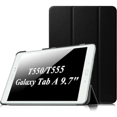 Abbildung von Fintie Hülle für Samsung Galaxy Tab A 9.7 Zoll T550N / T555N Tablet PC Ultra Schlank Superleicht Ständer SlimShell Cover Schutzhülle Etui mit Auto Schlaf/Wach Funktion, Schwarz