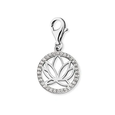 Abbildung von Engelsrufer Damen Charm Anhänger Lotusblüte Silber aus Sterling besetzt mit 32 Zirkonia Steinen Karabinerverschluss nickelfrei