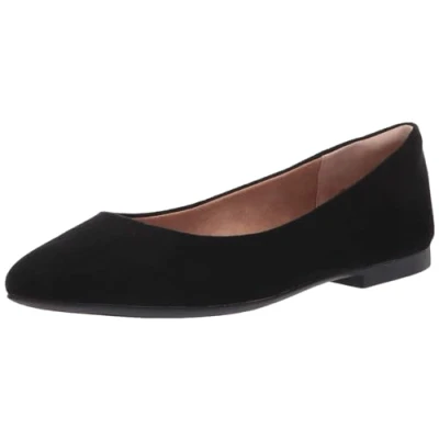 Abbildung von Amazon Essentials Damen Ballerinas mit spitzem Zehenbereich, Schwarz Mikro Wildleder, 38 EU