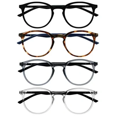 Abbildung von OPULIZE Met 4er Pack Lesebrille Groß Runden Schwarz Braun Grau Klar Herren Damen Federscharniere RRRR60 127C +0,00