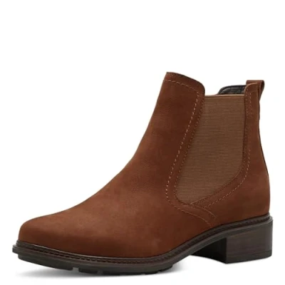 Abbildung von Tamaris Damen Chelsea Boots Leder Blockabsatz; MAROON/braun; 38 EU