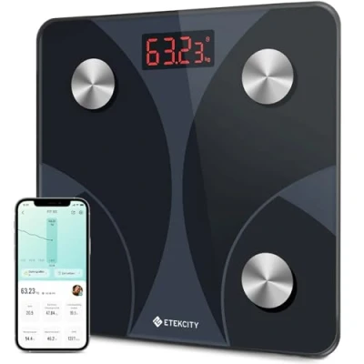 Abbildung von Etekcity Personenwaage Körperfettwaage 180kg/0,05kg, Waage Personen mit APP, Bluetooth Körperwaage für13 Körperwerte, digital, Körperfett und Muskelmasse, BMI, Protein