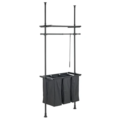 Abbildung von WENKO Teleskop System Herkules Laundry, Wäschesortierer mit 3 Fächern je 46 l, Aufhänge und Ablagemöglichkeit, 73 120 x 165 300 42,5 cm, Schwarz
