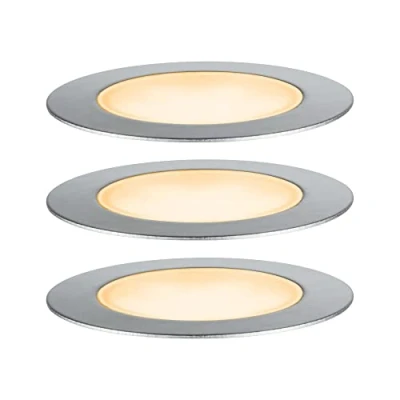 Abbildung von Paulmann 94722 Plug &amp; Shine LED Außenleuchte Bodeneinbauleuchte Floor 3er Set insektenfreundlich IP67 2200K 3x2W Silber rund dimmbar Edelstahl