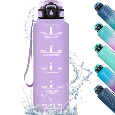 Abbildung von HoneyHolly Trinkflasche 1,5 Liter, Auslaufsicher, Sport, Motivierende mit Zeitmarkierung, Wasserflasche, Filter, Kohlensäure Geeignet, für Fitness Wandern Outdoor Gym