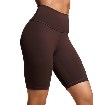 Abbildung von CRZ Yoga Naked Feeling Damen Radlerhose Blickdicht Hohe Taille Kurze Sporthose Sommer Shorts für Gym Sport 20cm Heißes Fudge Brown 38