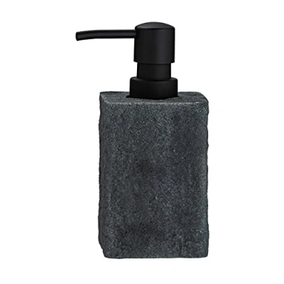 Abbildung von WENKO Seifenspender Villata, nachfüllbarer Seifendosierer für Flüssigseife und Lotion in Naturstein Optik aus hochwertigem Polyresin, 7 x 15 cm, Füllmenge 300 ml Grau
