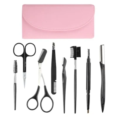 Abbildung von Augenbrauenrasierer,8 in 1 Augenbrauen Set,Mehrzweck Augenbrauenrasierer für Frauen,einschließlich Rasierer,Schere,Pinzette,Augenbrauenbürste,Exquisite Aufbewahrungstasche