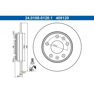 Abbildung von ATE Bremsscheibe RENAULT: Zoe 260,0mm 8,0mm 5 114,3mm voll beschichtet 24.0108 0120.1 Bremsscheiben, Scheibenbremsen