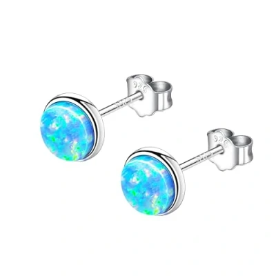 Abbildung von KristLand Runder Opal Ohrstecker Ohrringe aus Sterling Silber 925 Vergoldeter Ohrring mit Blauem Geschenk für Frau Damen Mädchen