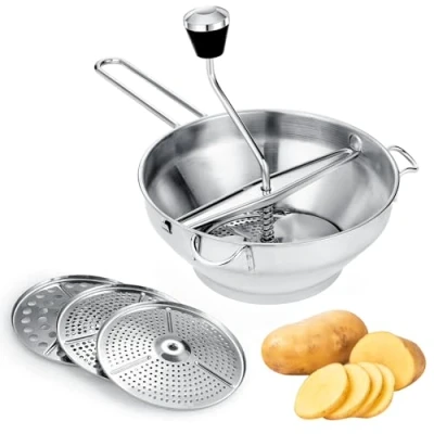 Abbildung von vvhippo Passiergerät Edelstahl, aus Edelstahl mit 3x Siebeinsatz, kartoffelpresse Passiersieb für Tomatensoße, Apfelmus, Püree, Kartoffelpüree, Marmelade, Babynahrung