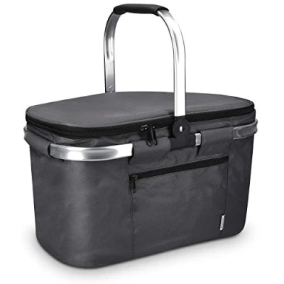 Abbildung von Navaris Thermo Einkaufskorb Kühltasche faltbar 27L Kühlkorb Picknickkorb Isolier Korb 43x26cm Einkaufstasche Coolerbag auslaufsicher in Grau
