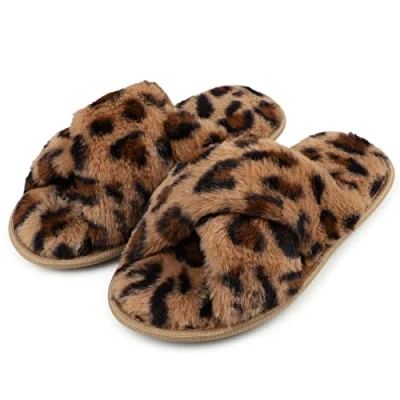 Abbildung von riemot Hausschuhe Damen Winter Plüsch Pantoffeln Memory Schaum Warme Hausschlappen Bequeme Rutschfeste Flauschige Slipper, Leopardenmuster, gr.38 39