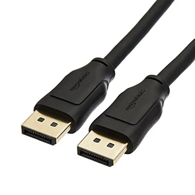 Abbildung von Amazon Basics 8K DisplayPort auf 1.4 Kabel mit einer Videoauflösung von 4K bei 120 Hz, 60 HDR Unterstützung, 1.8 m, Schwarz