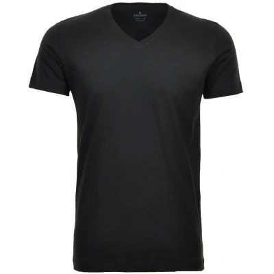 Abbildung von Ragman Herren 2 T Shirt Doppelpack Bodyfit mit V Ausschnitt, Schwarz, L