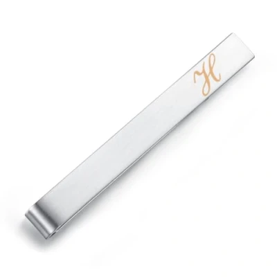 Abbildung von HONEY BEAR 5.4cm Herren Briefe Initialen Krawattennadel Krawattenklammer für Normale Krawatte Edelstahl Tie Clip，Gebürstetes Silber (H)