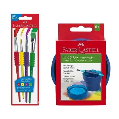 Abbildung von FABER CASTELL 205074 Malset mit Wasserbecher und Pinsel, 5 teilig, für Schule Freizeit