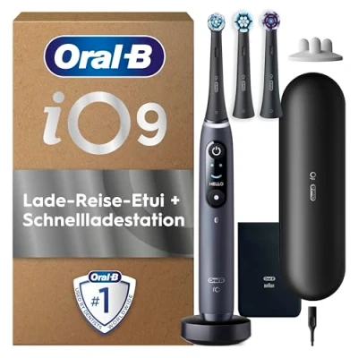Abbildung von Oral B iO Series 9 PLUS Edition Elektrische Zahnbürste/Electric Toothbrush, 3 Aufsteckbürsten inkl. Whitening, Magnet Etui, 7 Putzmodi , Geschenk Mann/Frau, black