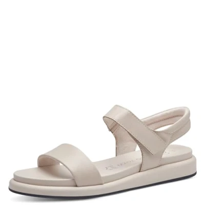 Abbildung von MARCO TOZZI Damen Sandalen flach aus Leder mit Klettverschluss, Beige (Cream), 40 EU