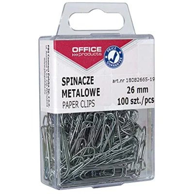 Abbildung von OFFICE PRODUCTS 18082665 19 Büroklammern Metallbriefklammern Silbern in der Box / 26 mm 100 Stück/in Praktischer Aufbewahrungsbox/Paper Clips