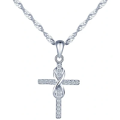 Abbildung von Yumilok Damen Halskette mit Kreuz Anhänger Basic Religion in 925 Sterling Silber Unendlichkeit Kette Zirkonia 45 cm lang für Herren