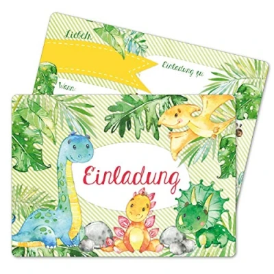Abbildung von Papierdrachen 12 Einladungskarten zum Geburtstag für Kinder Motiv Dinos Geburtstagseinladungen deine Geburtstagsparty (DIN A6)