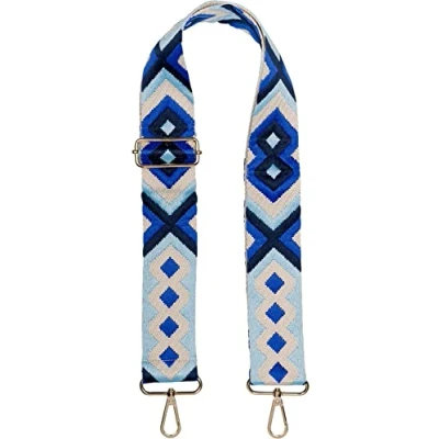 Abbildung von styleBREAKER Taschen Schulterriemen verstellbar mit Buntem Ethno Muster, Wechsel Taschengurt, Karabiner, Handyband 02013024, Farbe:Dunkelblau Blau Beige