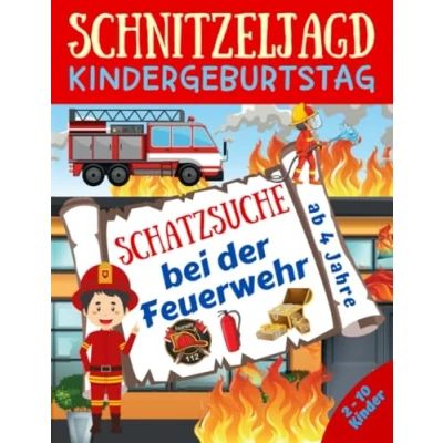 Abbildung von Schnitzeljagd Kindergeburtstag: Schatzsuche bei der Feuerwehr: Komplettset für 2 10 Kinder mit Schatzkarte, Rätseln, Einladungen, Urkunden und mehr ab 4 Jahre (Partyspiele Kinder)