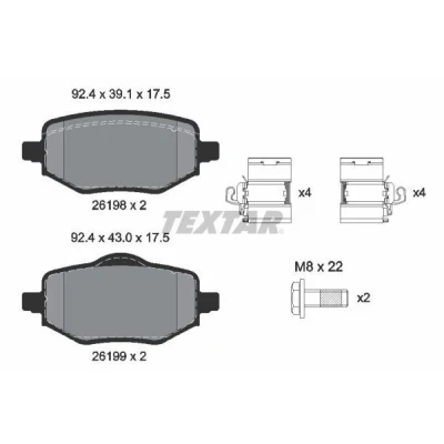 Abbildung von TEXTAR 2619801 Bremsbelagsatz nicht für Verschleißwarnanzeiger vorbereitet mit Bremssattelschrauben Zubehör OPEL: Corsa F Hatchback, Mokka II